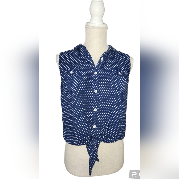 Papaya Blue & White Polka Dot Sleeveless Blouse - Size Large - Picture 1 of 3